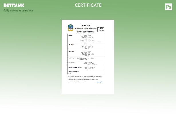 модерен стил Ангола витален рекорд извод од матична книга на родените Шаблон з